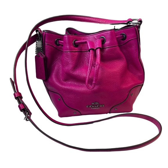 COACH soft pebbled leather bucket crossbody bag (hot pink)...